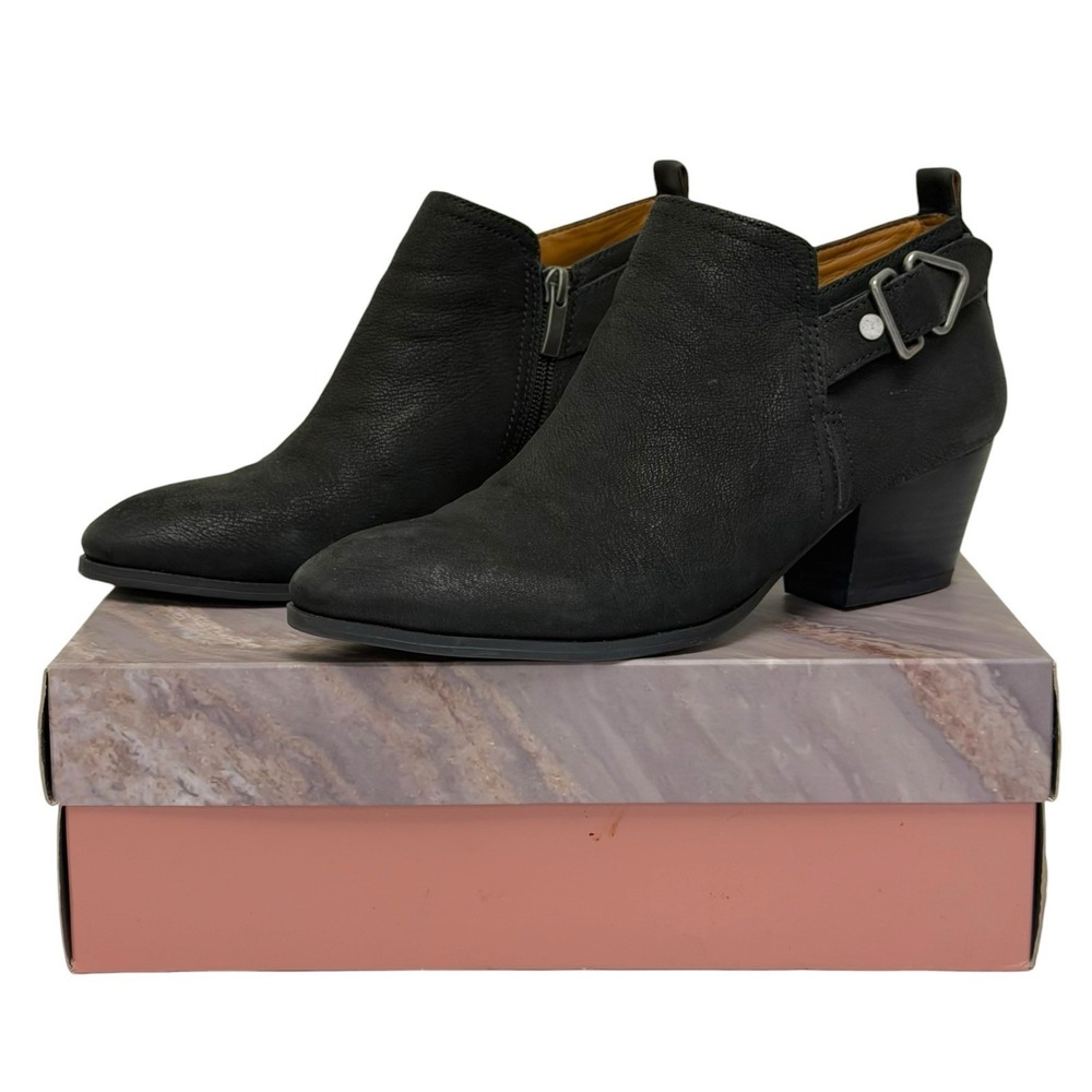 Franco Sarto Women's 8.5 W Black Leather Garfield Western Booties Side Buckle